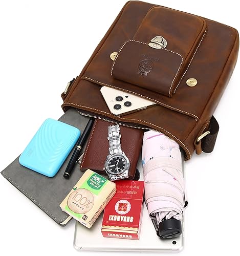 Miniatura 5 de LUKZIJAES Bolso de hombro de cuero para hombre, bandolera cruzada para trabajo, vintage, ajustable, para viajes, negocios, hombres