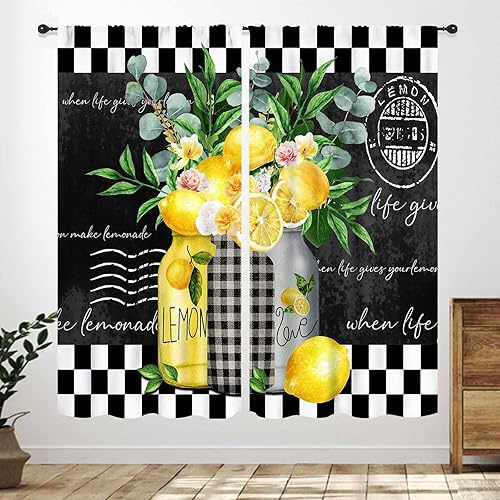 Miniatura 25 de Cortinas Rústicas de Cocina, Tenedor Cuchara Retro Tablón de Madera Granja País Tema de Cocina Citas Divertidas Tratamiento de Ventana para