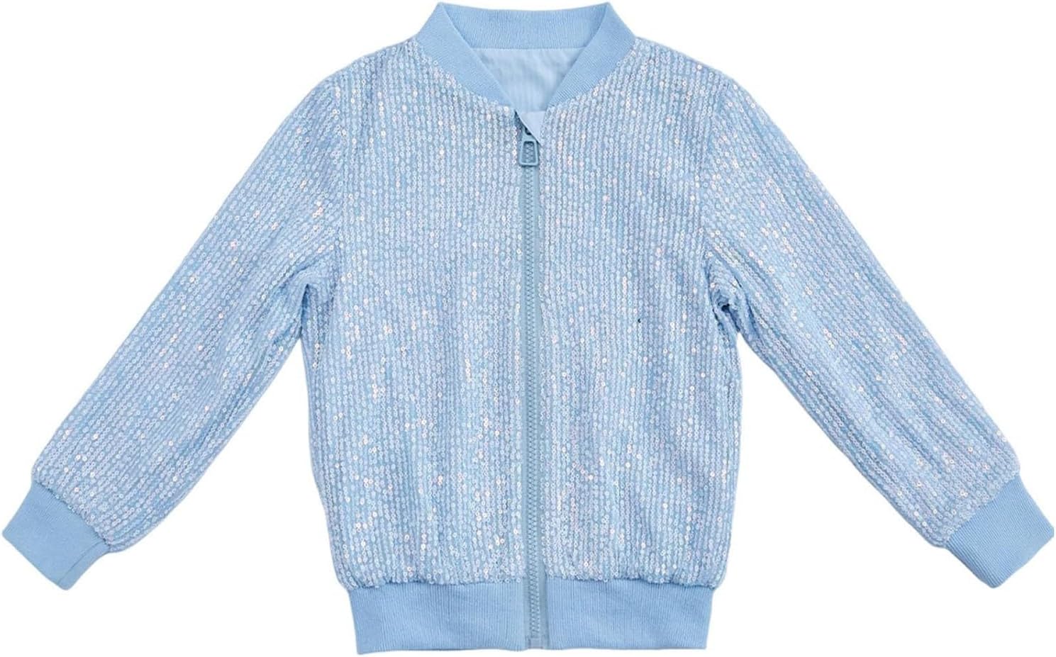 Girls Sequin Jacket Kids Sparkly Coats with Pockets Lightweight Shiny Zip Up Glitter Top Metallic Clothes Long Sleeve Outwear