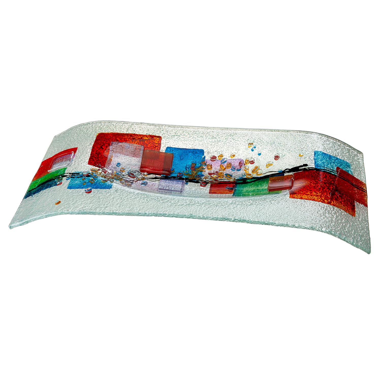 GILDE Glas Art Willou Glass Bowl – Glossy – Single Line Design – White – Width 57 cm – Hand Painted
