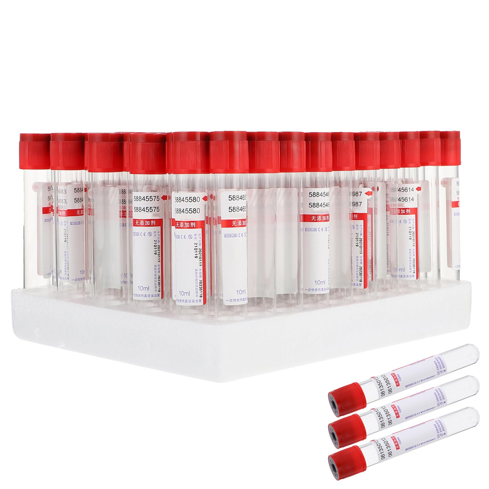 100 Tubes De PréLèVement Sanguin sous Vide, Tubes De PréLèVement Sanguin en Verre (3ml, 5ml, 10ml), Tubes De PréLèVement Sanguin Jetables De Laboratoire, avec Bouchons à Vis,10ml