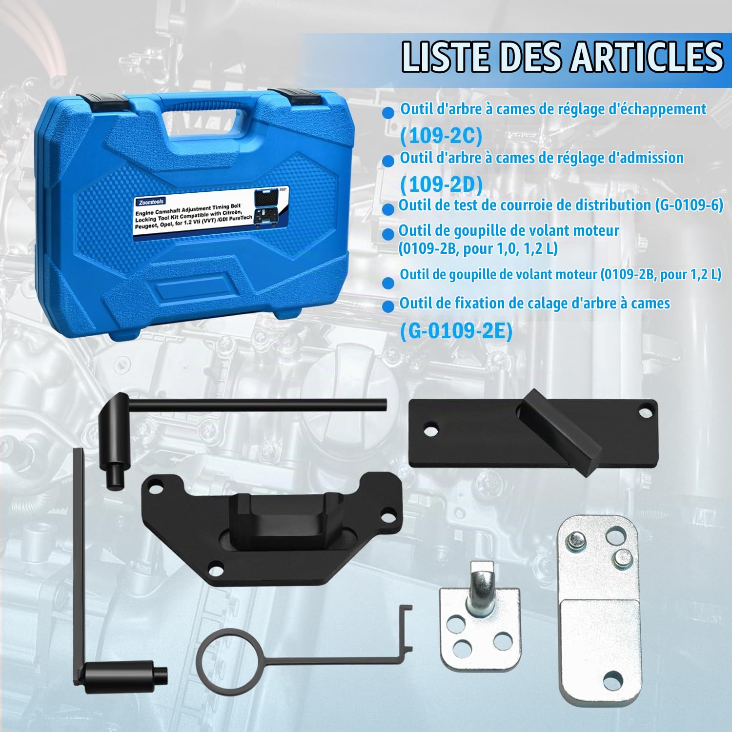 Kit Calage Distribution, Outil de Réglage de Distribution pour Moteur PSA Citroën Peugeot Opel DS 1.2 Vti (VVT) /GDI PureTech Essence 109-2C, 109-2D, 0109-2B, G-0109-2E