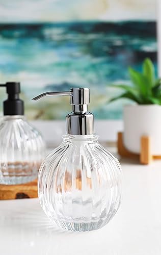 Miniatura 2 de Rail19 Greyson Globe - Dispensador de jabón de vidrio con bomba de metal, jabón líquido recargable de manos para baño y cocina, 12 onzas (cromo cali)