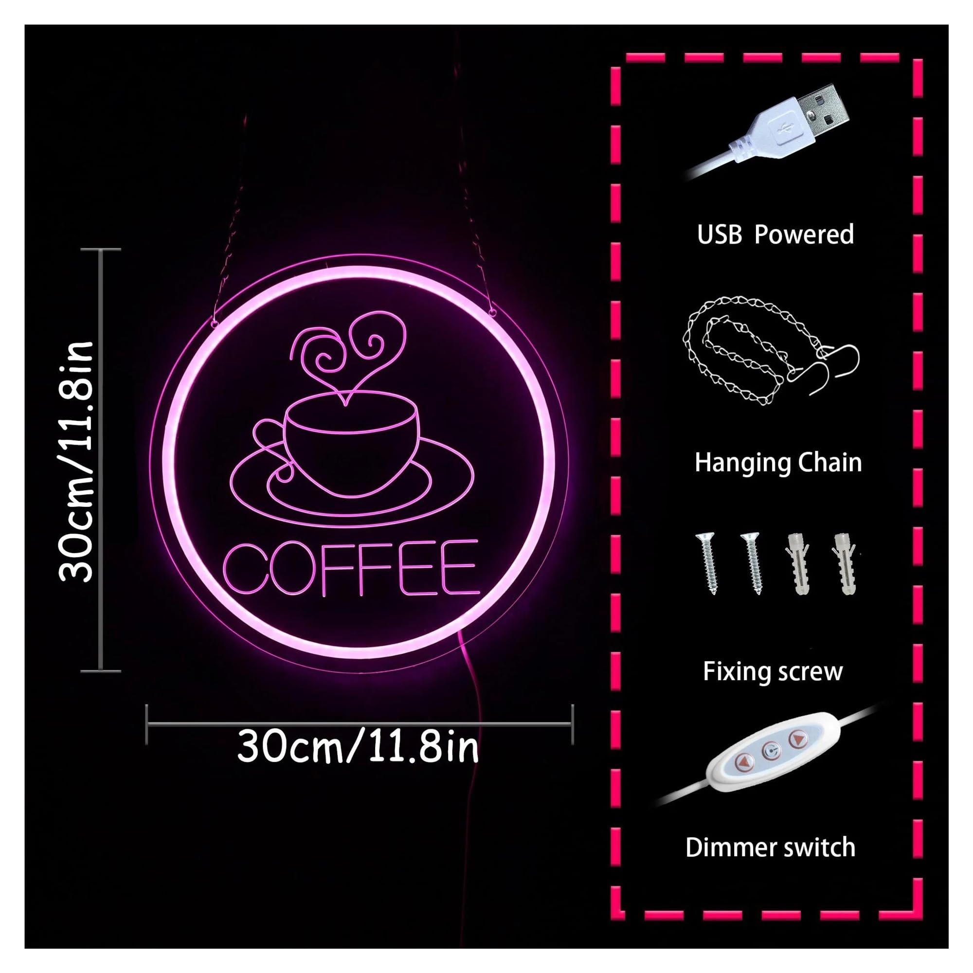 Scritta luminosa Luci Al Neon Incise Con Scritta caffè, Adatte Per Caffetterie, Ristoranti O Qualsiasi Spazio Per Gli Amanti Del Caffè 30x30cm