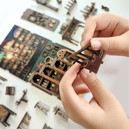 Miniatura 4 de Kit de rincón de libros, Magic Store para casa de muñecas, estantería de libros, decoración de callejón, kit de casa en miniatura con luz LED,