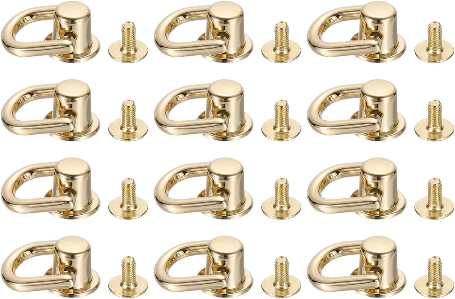 uxcell 12 Pieces Ball Post Head Button Studs with D Ring, 12mm Stud Screw Rivets for DIY Leather Craft Bag Strap, Gold Tone