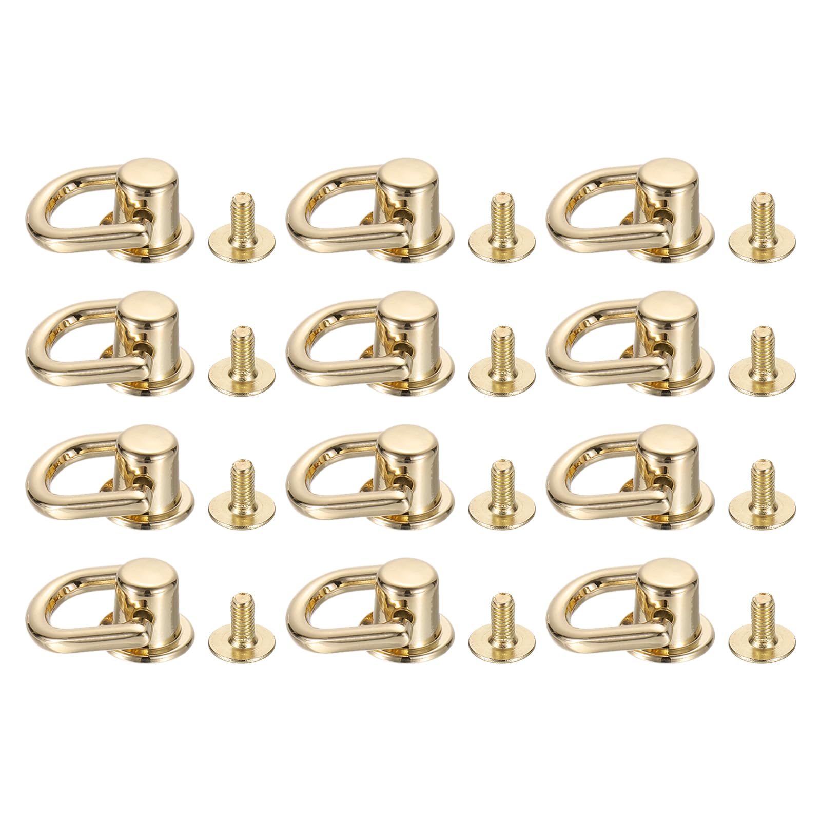 uxcell 12 Pieces Ball Post Head Button Studs with D Ring, 12mm Stud Screw Rivets for DIY Leather Craft Bag Strap, Gold Tone