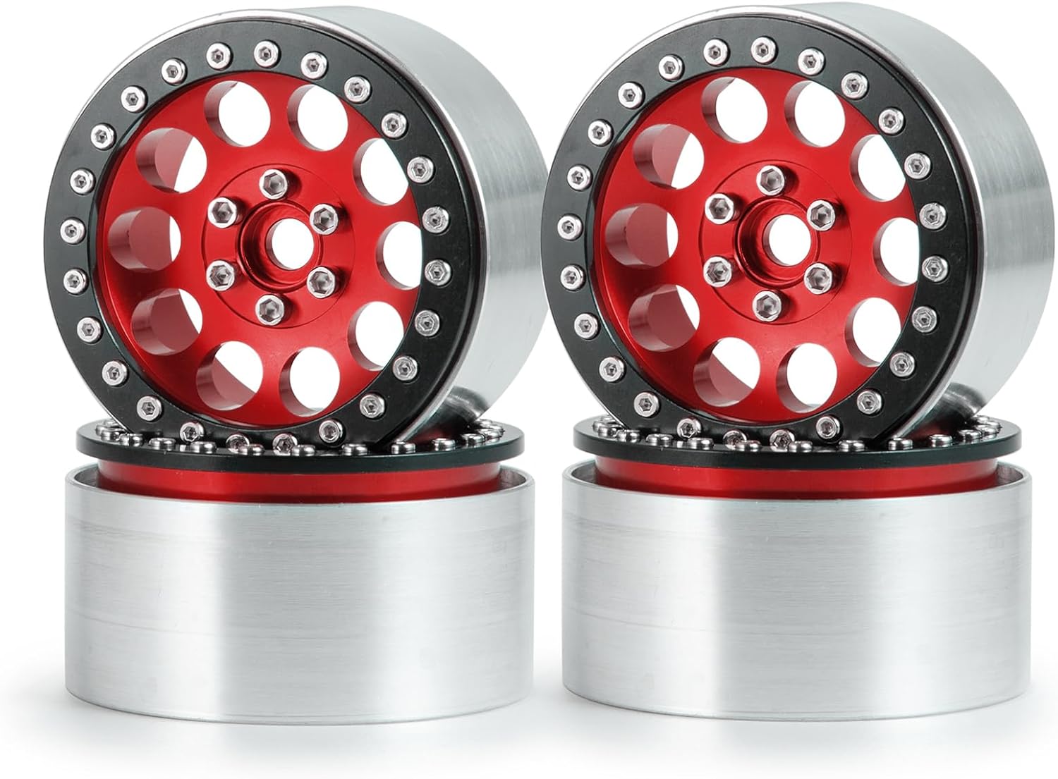4PCS 2.2 Inch Beadlock Wheel Hub Rim Rims 35mm Aluminum Deep Dish Negative Offset Wheels 12mm Hex Hubs for Axial Wraith RR10 SCX10 90046 90048 D90 CC01 TRX4 TRX6 Redcat 1/10 RC Crawler