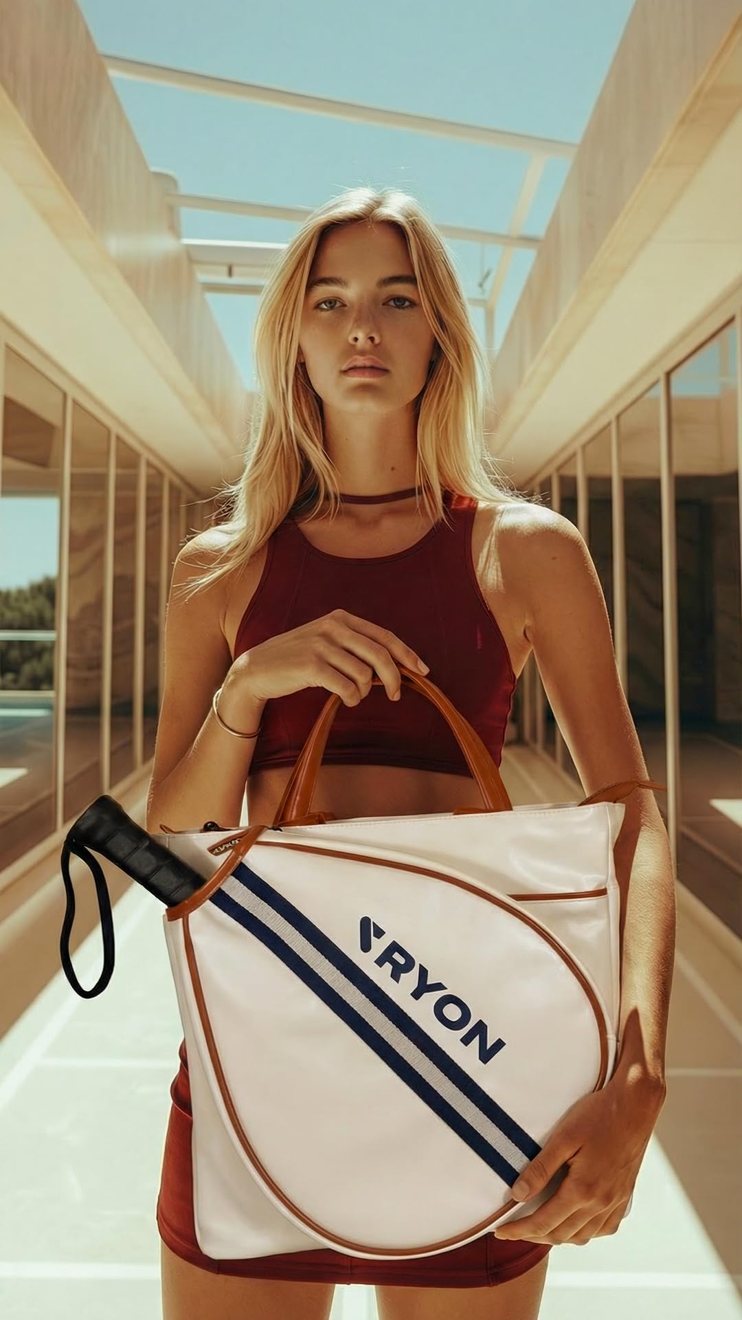 RYON Borsa Padel Donna LOBA con Tracolla e Tasche Interne, Stile Retrò Tennis Club, Design Elegante Ispirato Anni 60-70 Tennis Fashion Moda