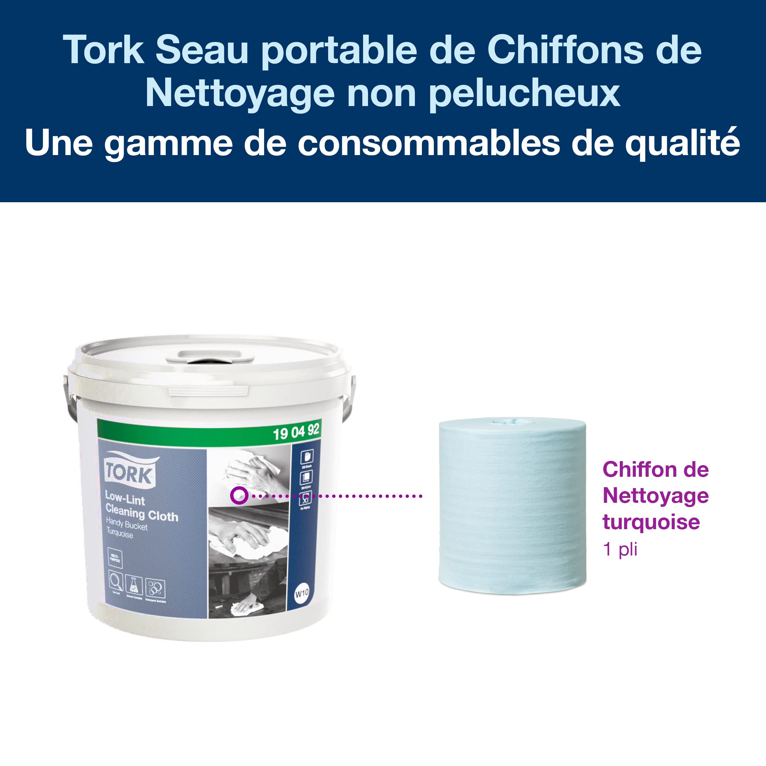 Tork Seau portable de Chiffons de Nettoyage non pelucheux turquoise W10, 1 pli, 1 rouleau x 60m, 190492, Pièces