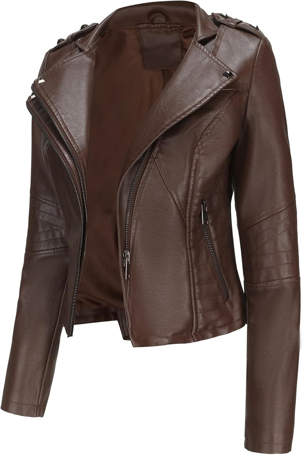 Women's Faux Leather Fashion Cropped Coat Slim Fit Casual Coat Jacket Blazer Collar Zipper Biker Outerwear