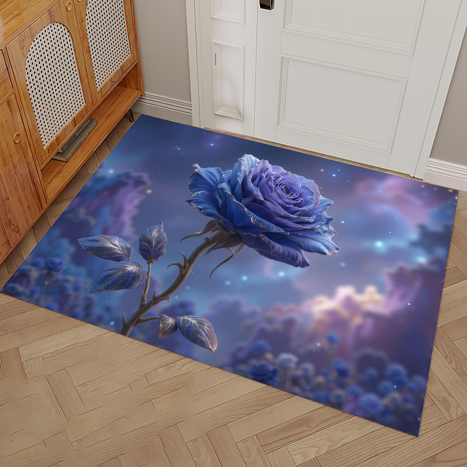 Tapis de Sol Anti-Poussière Lavable et Antidérapant Bleu-Violet Romantique 50x80cm