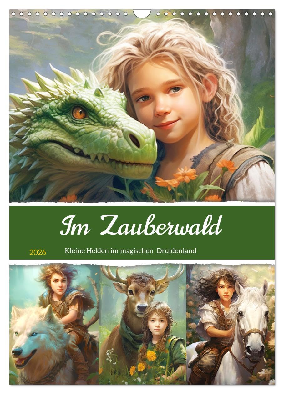 In the magic forest. Little heroes in magical druid country UK-Version (Wall Calendar 2026 DIN A3 Portrait), CALVENDO 12 Month Wall Calendar — image 1