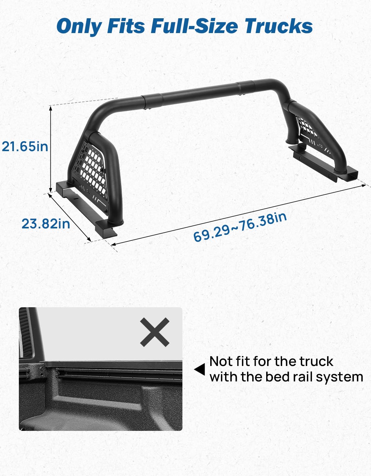 JOYTUTUS Barra di supporto regolabile per pick-up sportiva per camion di dimensioni standard, compatibile con F150, F250, F350, Silverado, Sierra, Ram 1500 2500 3500