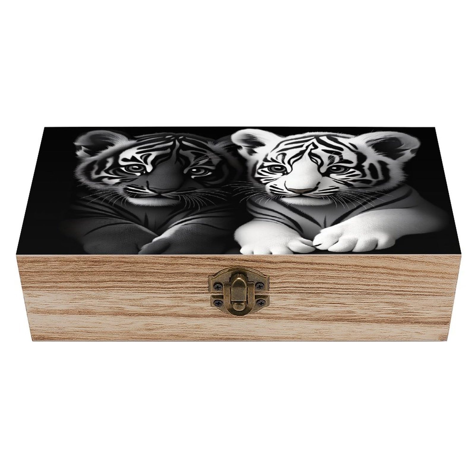 asbwuo Two Cute Little Tigers Vintage Wooden Keepsake Box