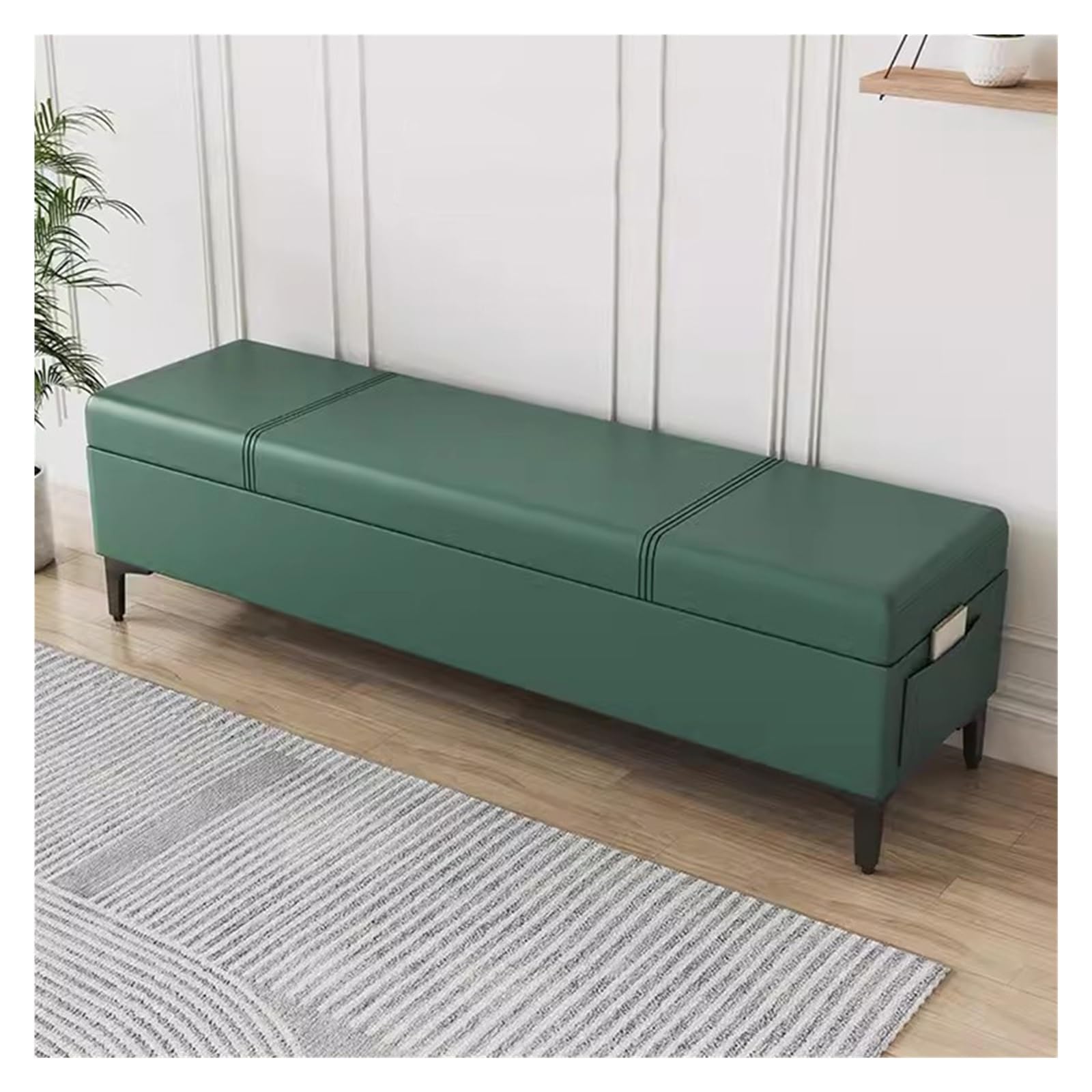 Banc ottoman vert en cuir pour sublimer l'entrée ou la chambre