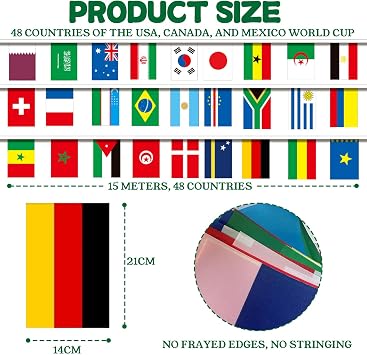 49ft/15m World Cup 2026 Bunting 48 Countries for World Cup Party Decorations,48 Teams Flags International Flag Bunting Banner for 2026 Fifa World Cup Football Indoor Outdoor Bar Garden Street Decor