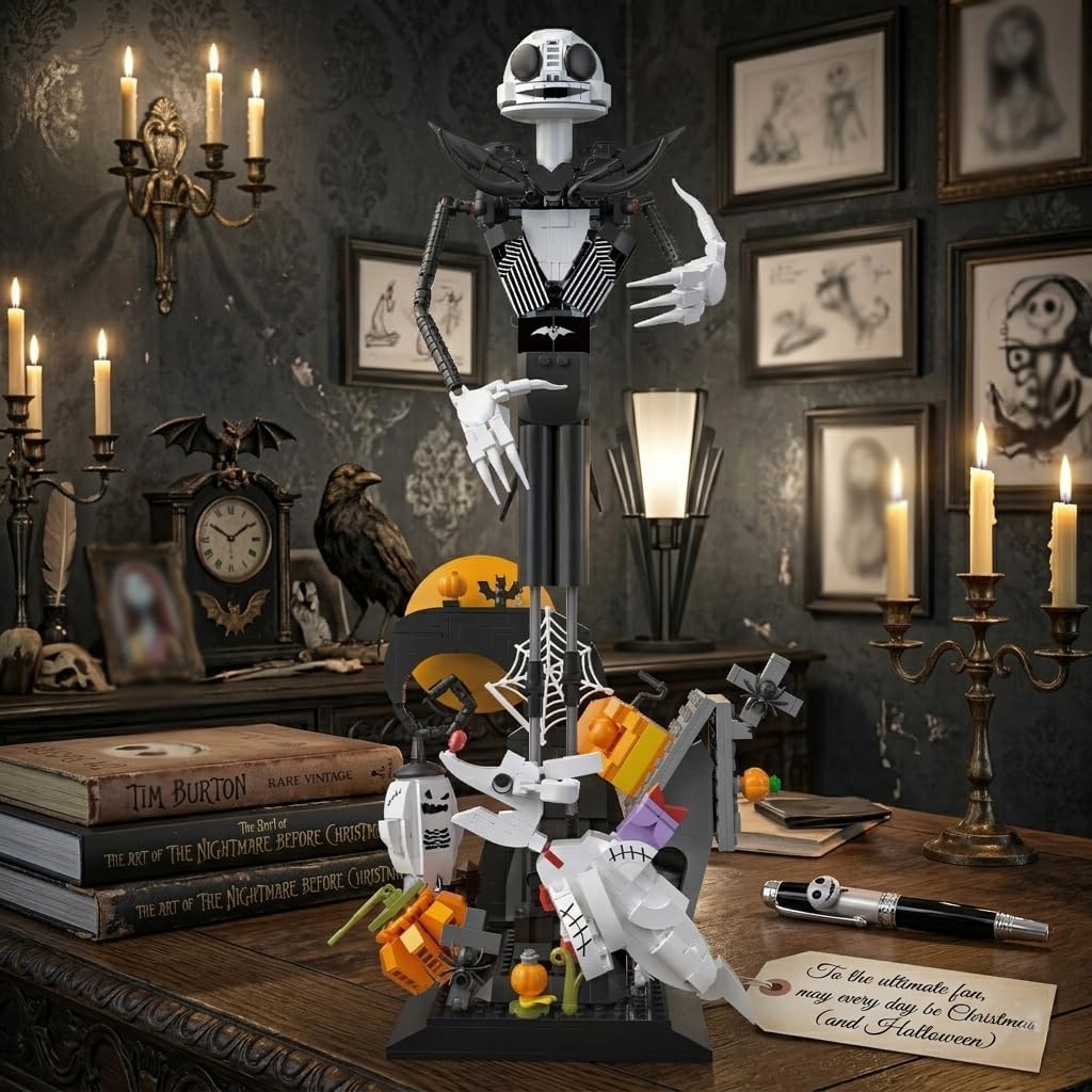 Xbert Skeleton Halloween Toy Building Set, Nightmare Before Christmas Halloween Decor, Pumpkin,Crucifix, Cobweb, Ghost Dog, Jack Skellington Haunted Horror Building Blocks Sets for Adult, Movie Fans