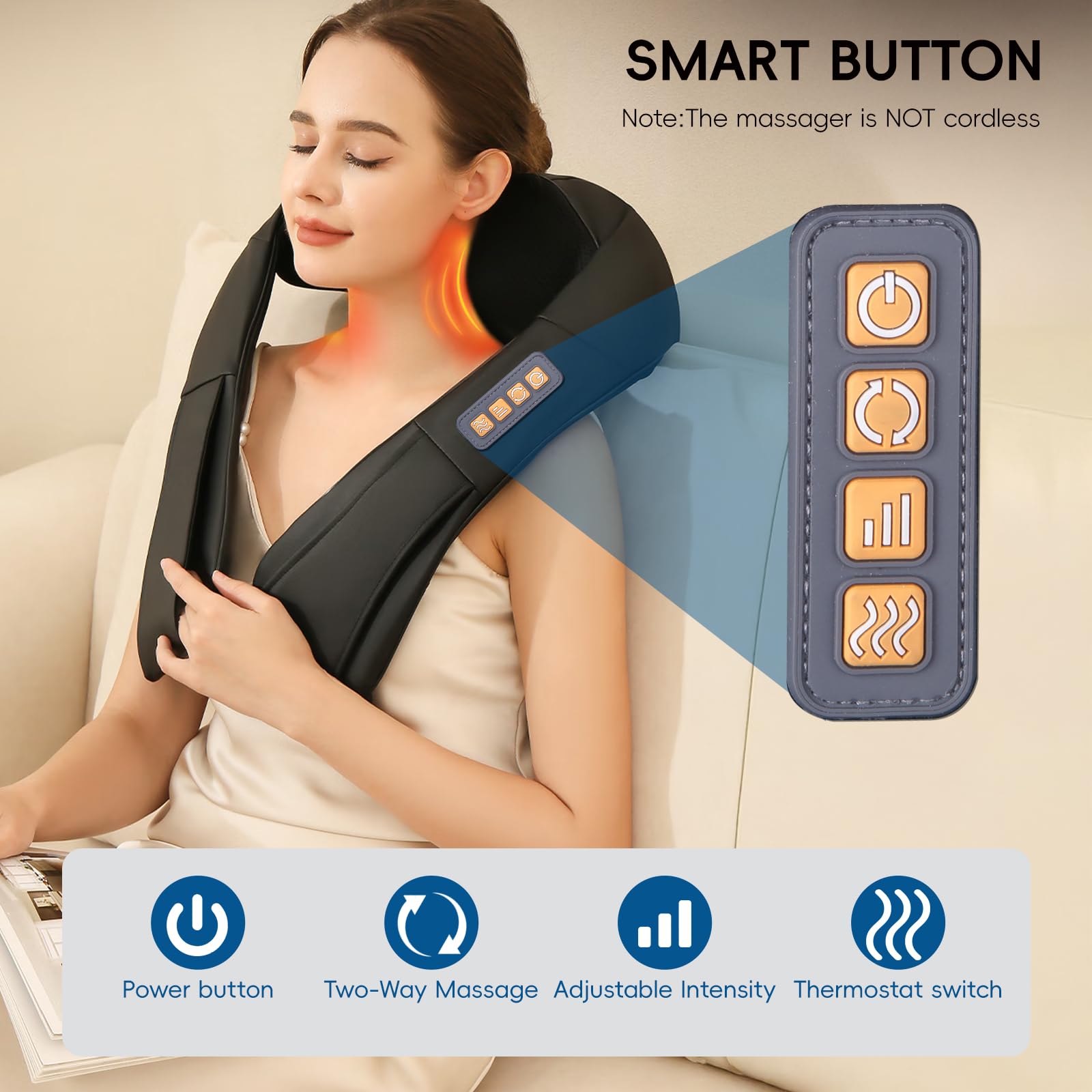 Masseur Cervical, Massage Dos et Cou Épaules avec Chauffage,Appareil de Massage Shiatsu Électrique ur Massager Nuque Cervicales Epaule, 3D-rotation Vitesse Réglable, Cadeaux pour Meres Papa Femme Homm