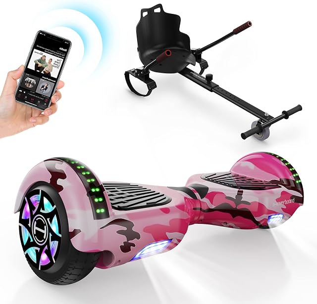 Hoverboards for Kids, iHoverboard H4 6.5" Self Balancing Hoverboards, Hoverboards and Go-Kart Bundle, Smart Hoverboards with Bluetooth Speaker, Flash LED Lights, Dual Motor, Gift for Boys and Girls