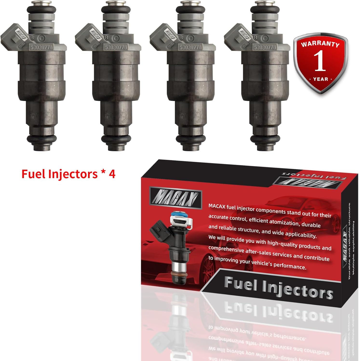 Set of 4 Fuel Injectors 53030778AB FJ682 Replacement Compatible with Dodge Dakota 1996-2002 Jeep Cherokee 1996-2000 TJ Wrangler 1997-2002 2.5L L4 - Replaces RL030778AB 812-11128