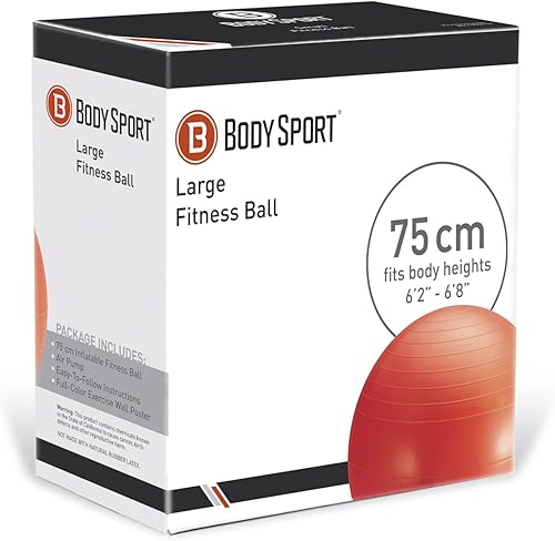 Miniatura 7 de Body Sport - Pelota de ejercicios para deportes con bomba para hogar, gimnasio, equilibrio, estabilidad, Pilates, fuerza de núcleo, estiramiento,