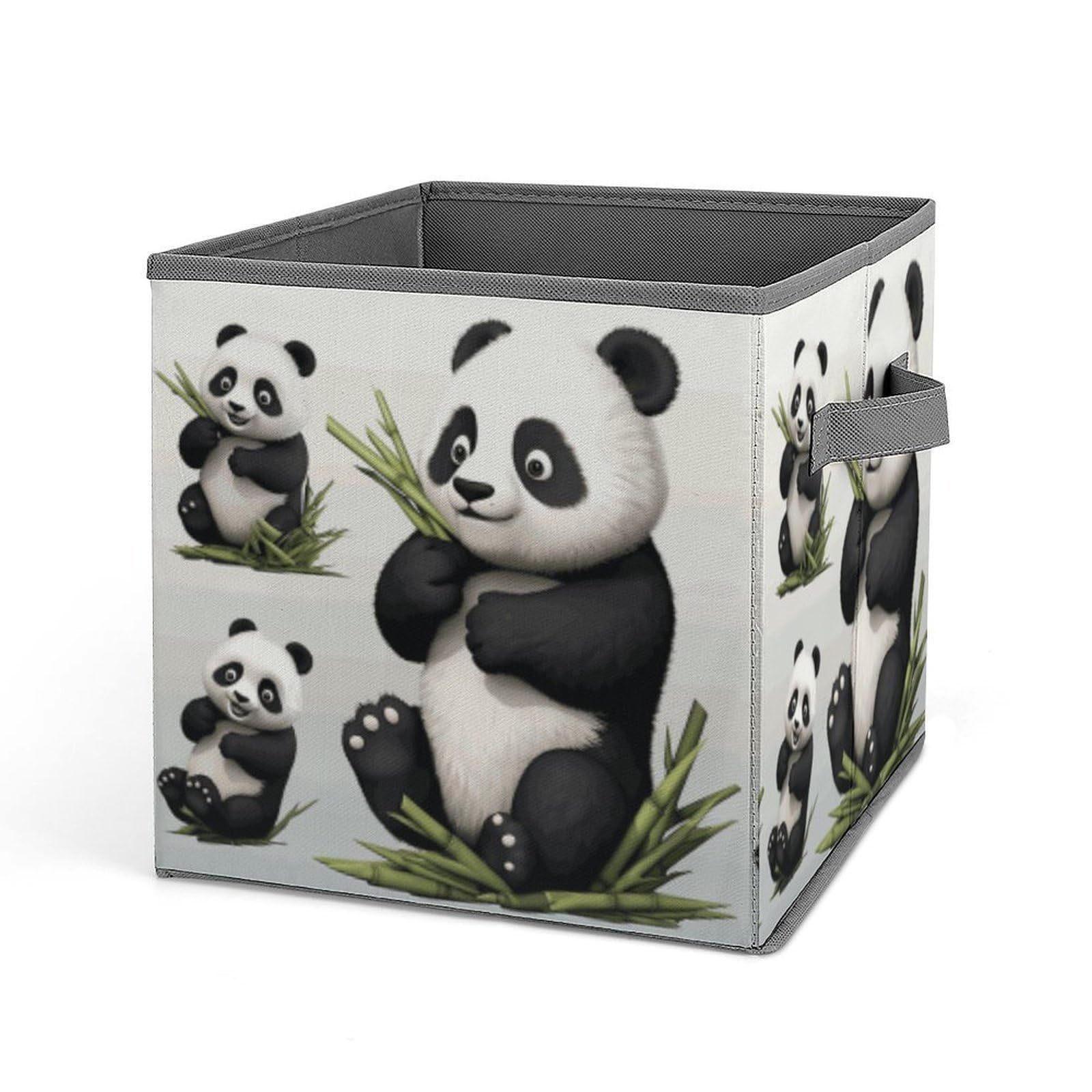 BTCOWZRV Panda Cube Storage Bins - 11 Inch Heavy Duty Fabric Closet Bins for Shelves, Cube Organizer - Collapsible Storage Boxes with Handle Decorative Clothing Storage Baskets