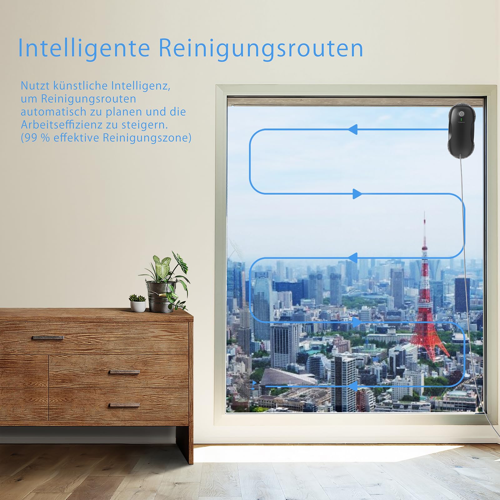 Tosima W2 fensterputzroboter 3800 PA automatischer fensterroboter mit Fernbedienung intelligenter Navigation und intelligenter Kantenerkennung geeignet für den Außen- und Innenbereich schwarz