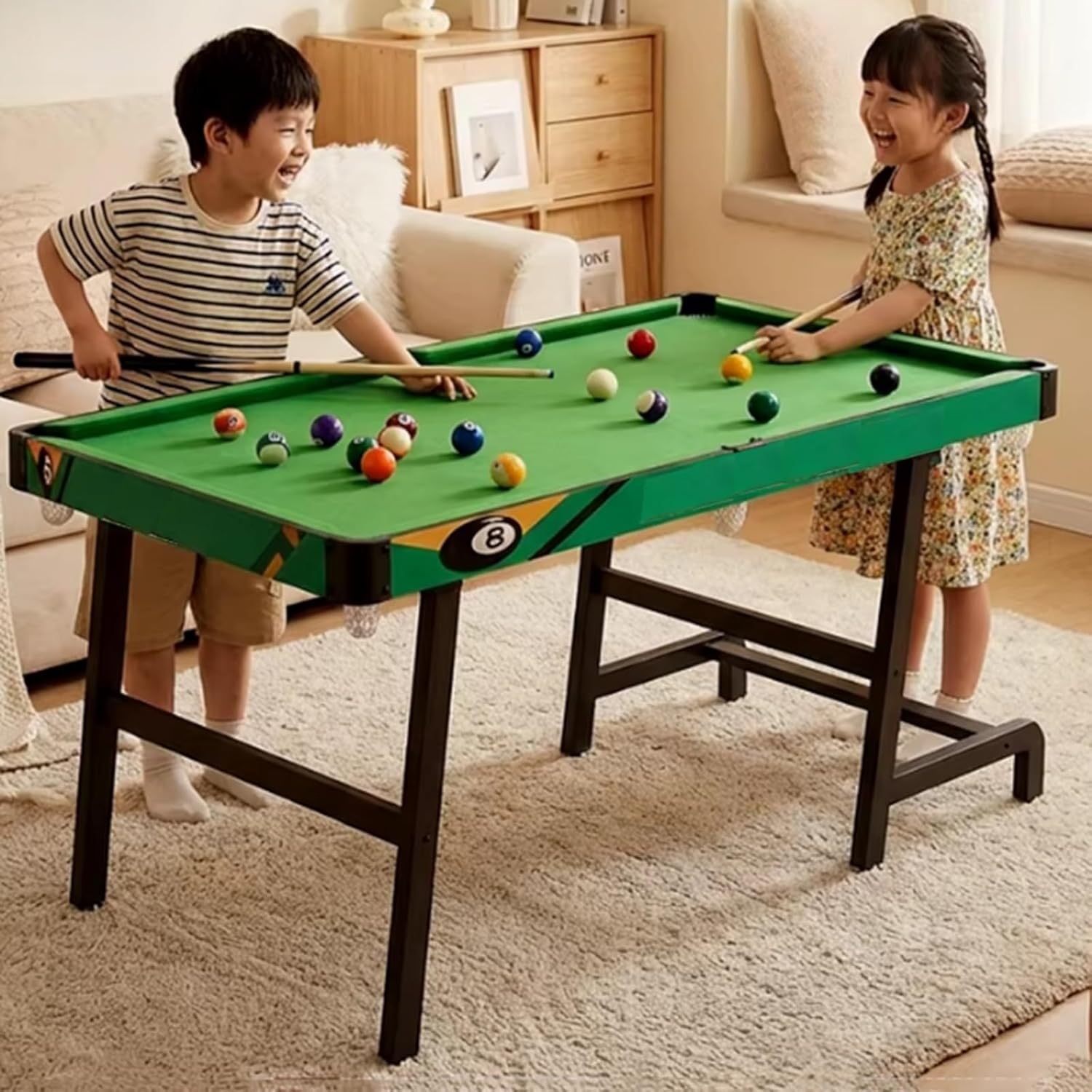 Compact Pool Table, Space-Saving Billiard Table Ideal for Home, Apartment and Basement Game Area