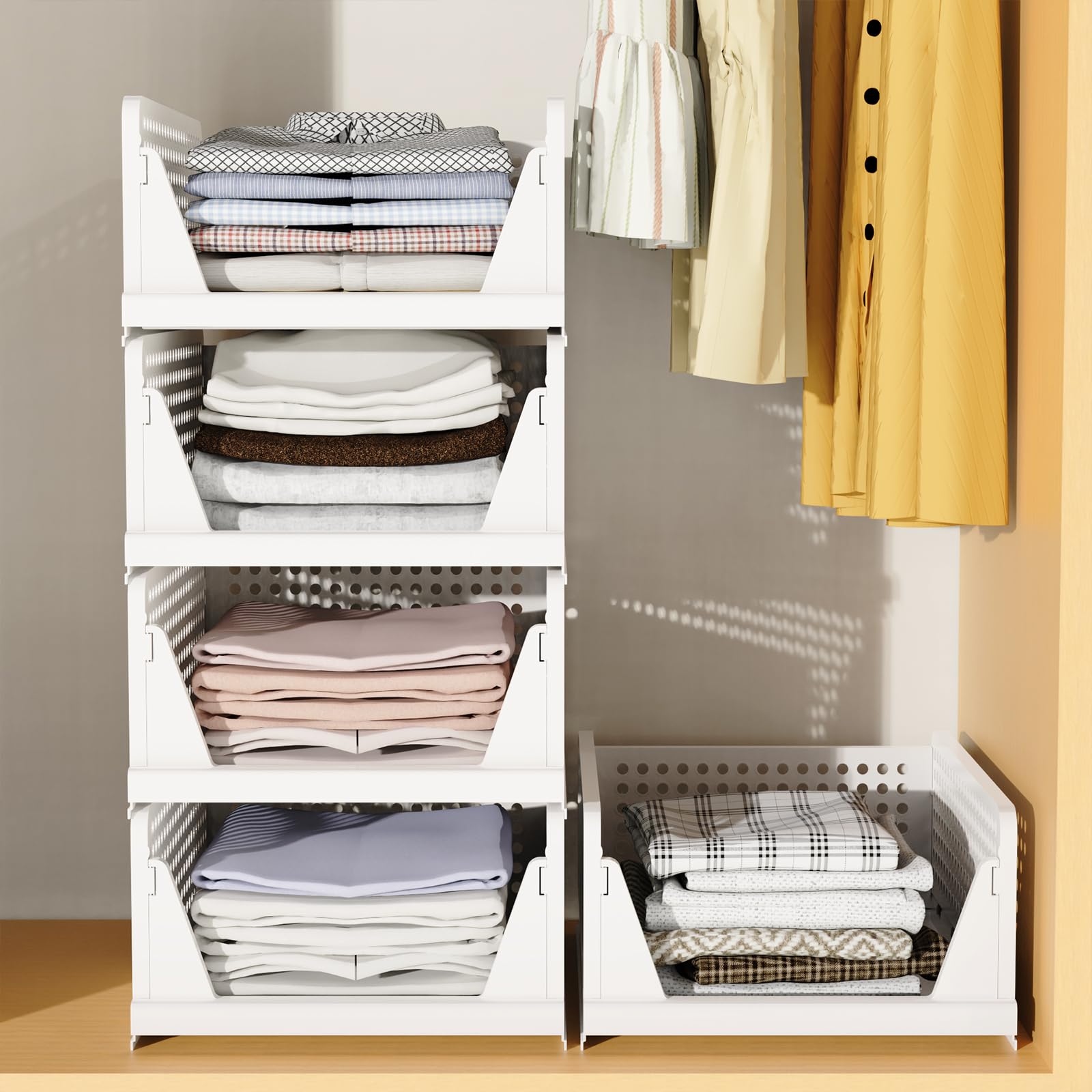 Pack de 5 unidades apilables para armario, organizador plegable, cajas de almacenamiento apilables, almacenamiento para ahorrar espacio, cajón para dormitorio, cocina, baño, oficina