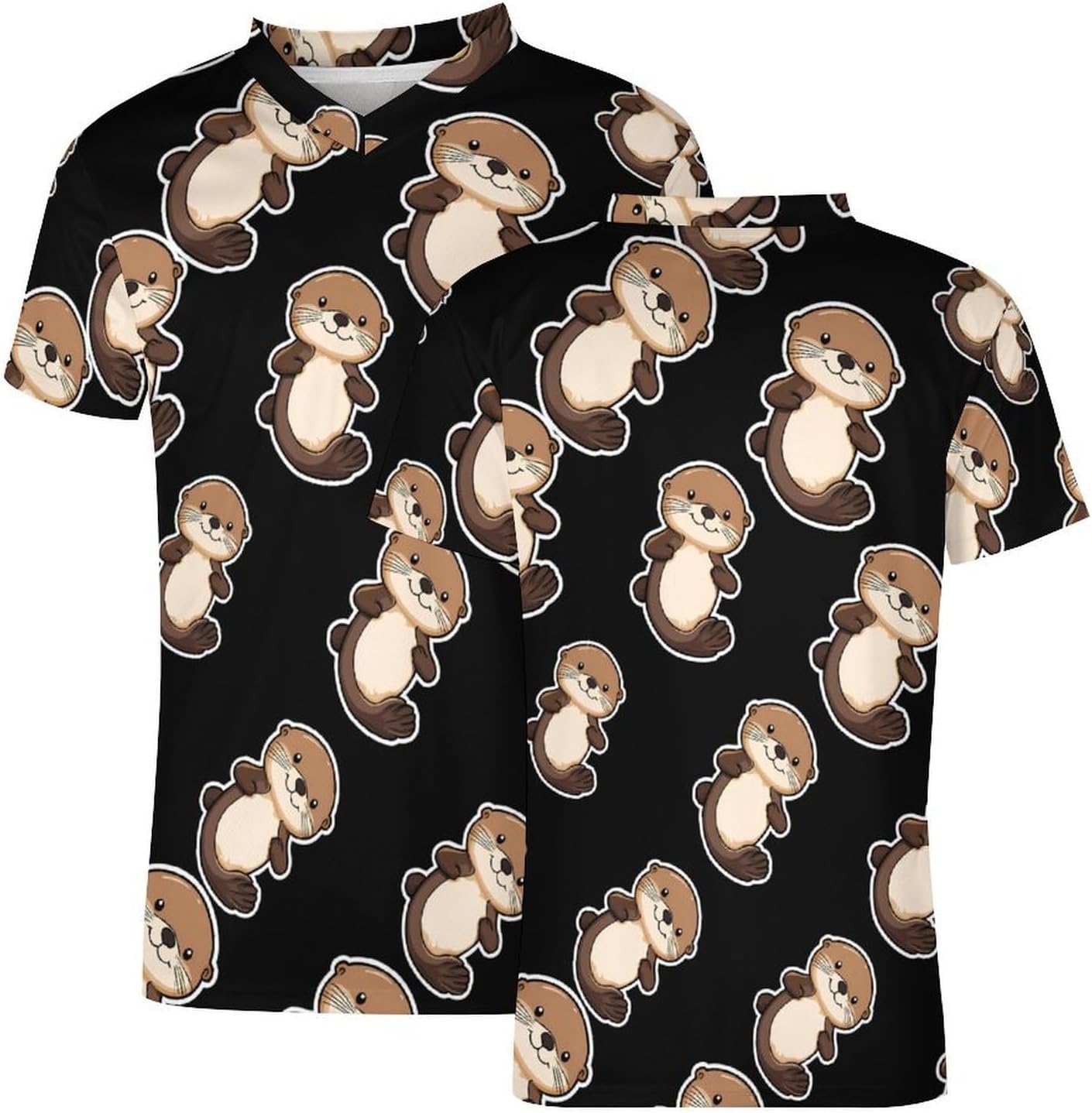 Sea Otter Sticker Men's Running Shirts V Neck Short Sleeve T Shirt Football Jersey Sport Tops 6X-Large