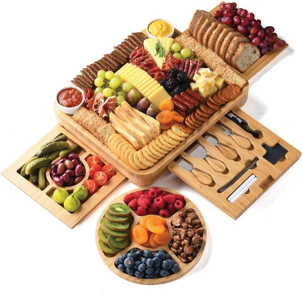 Bamboo Charcuterie Boards Gift Set - Simple Meat and Cheese Board Set with Charcuterie Board Accessories, Valentines Day Gifts for Her, Unique House Warming Gifts New Home - Home it