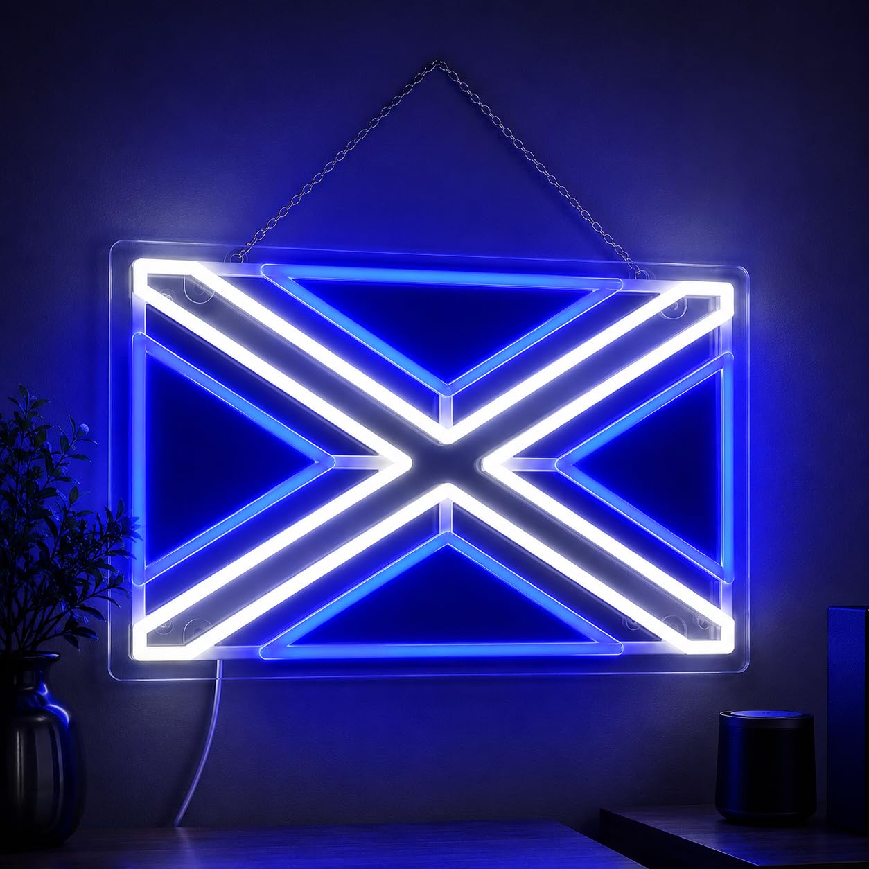 Scotland Flag Soccer Neon Sign, USB LED Neon Light for Soccer Fan Room Decor with Hanging Chain & Wall Anchors, 17.7x11 Inch, Scotland Game Day Wall Light for Bedroom, Bar, Party, Watch Party