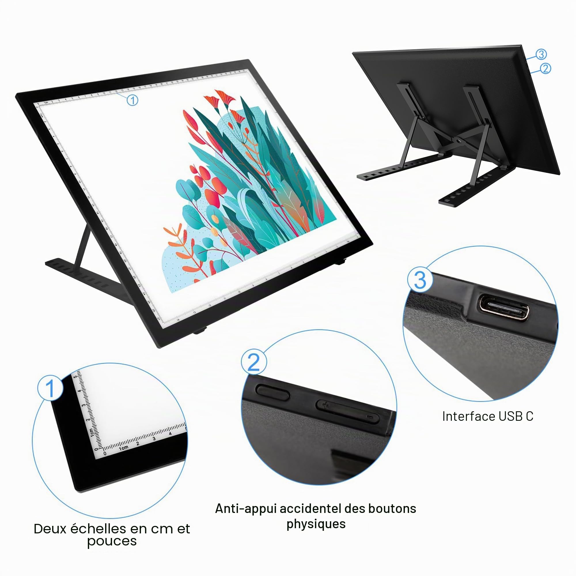 DONPODER Tablette Lumineuse A3,42×32 cm Table Lumineuse Dessin,Table Lumineuse A3 avec 10 niveaux de luminosité en continu Tablette Lumineuse A3 avec Support