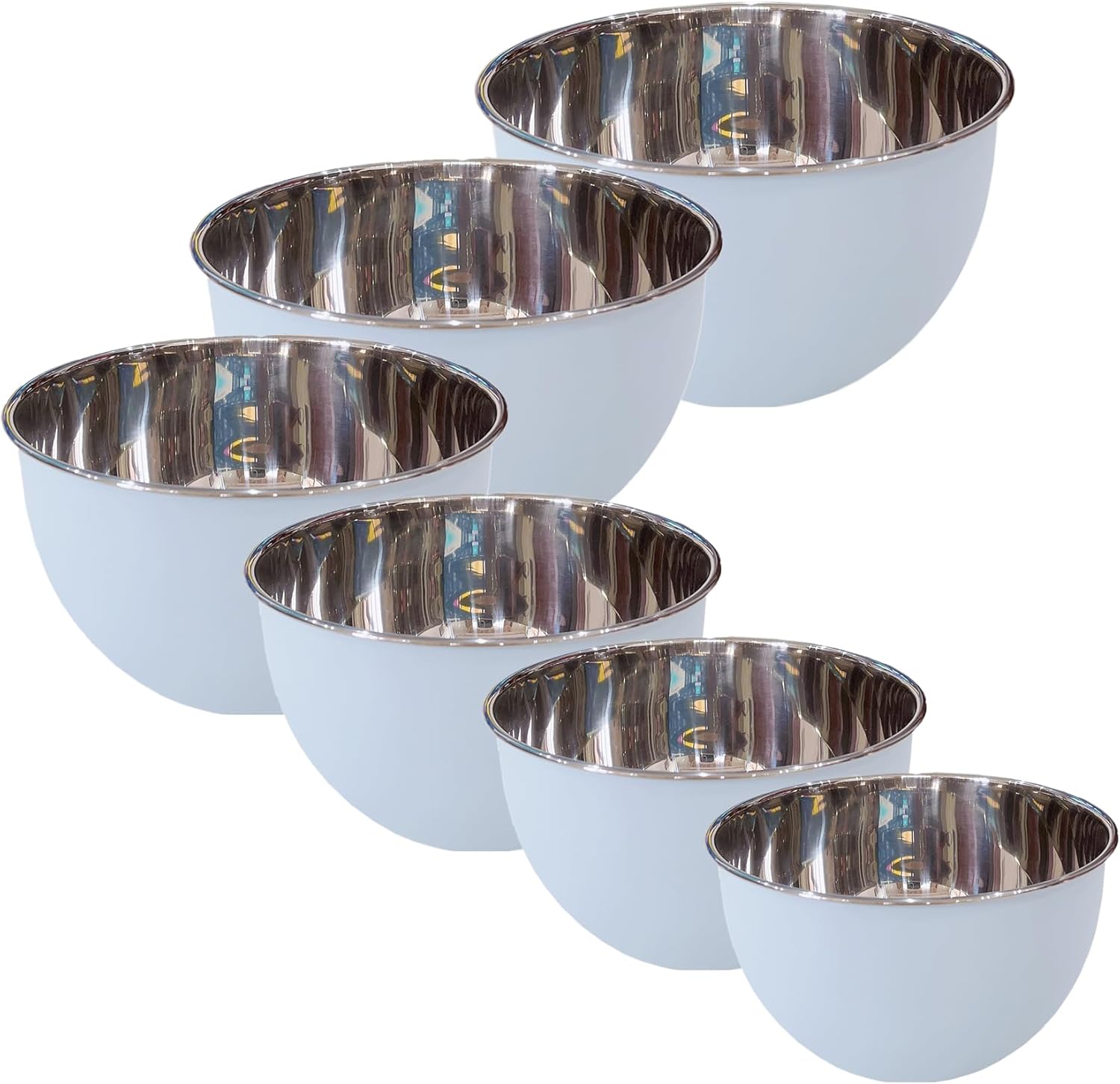 KAITAK Deep Professional Stainless Steel Mixing Bowls Set Nesting Salad Bowls For Serving Mixing Cooking Baking - Light Blue, Set of 6