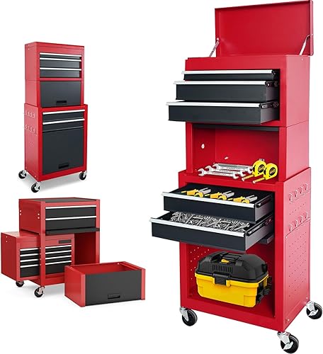 Caja de herramientas rodante, caja de herramientas de metal desmontable 3 en 1 con ruedas y cajones, caja de herramientas de alta capacidad, cajones