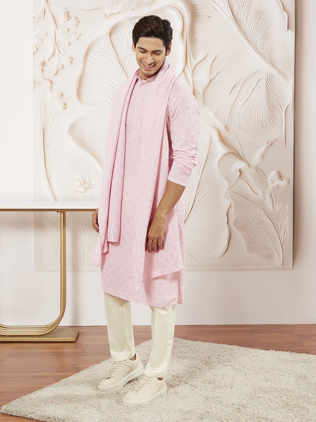 VASTRAMAY Men VASTRAMAY - Set pigiama e Dupatta da uomo, in rayon, colore: rosa