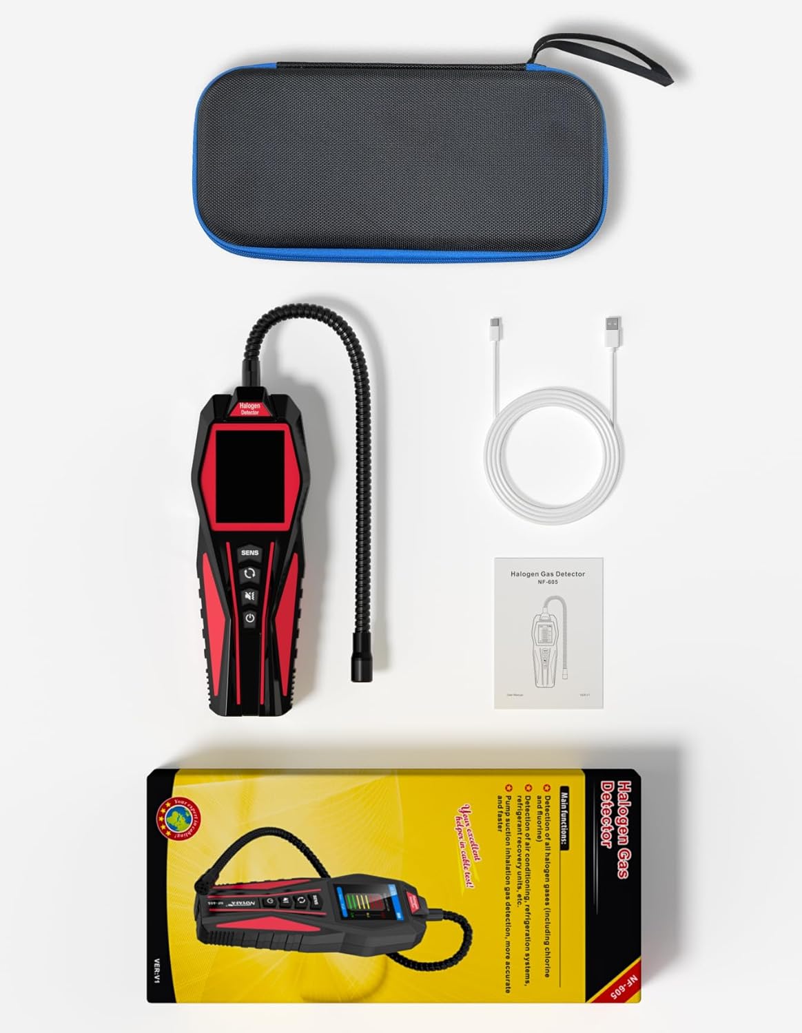 Refrigerant Leak Detector, HVAC Freon Leak Detector with 3 Sensitivity Modes, Automotive AC Leak Detection Kit, Air Conditioning Detection for CFCs, HCFCs, HFCs, HFOs, HCs - Orange, 0.1 oz/yr, NF-605