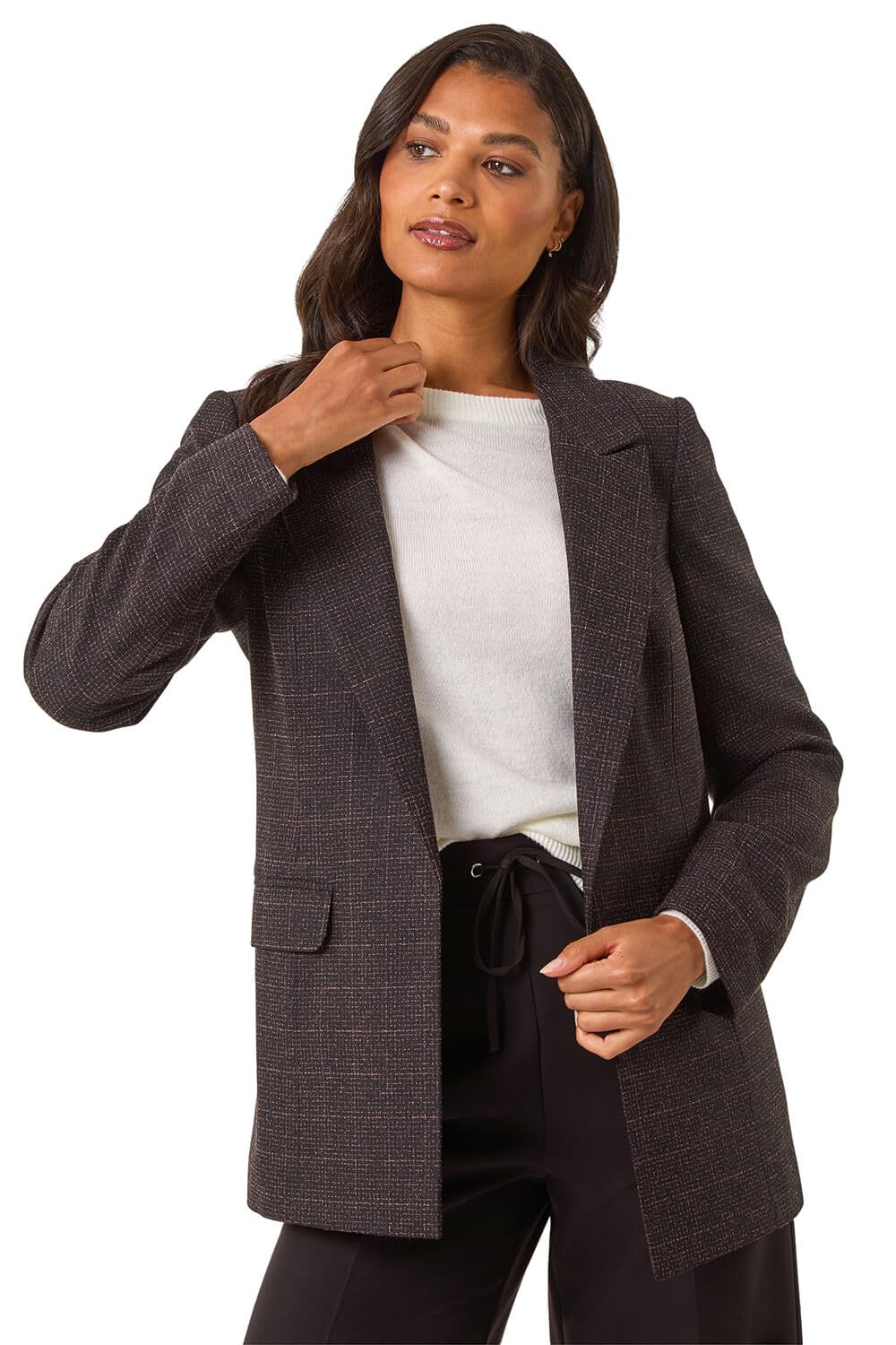Roman Originals Women's Aubergine Tailored Collar & Revere Blazer For Uk - Everyday Autumn Winter Comfy Soft Evening Vacation Work Party Night Out - Size 12