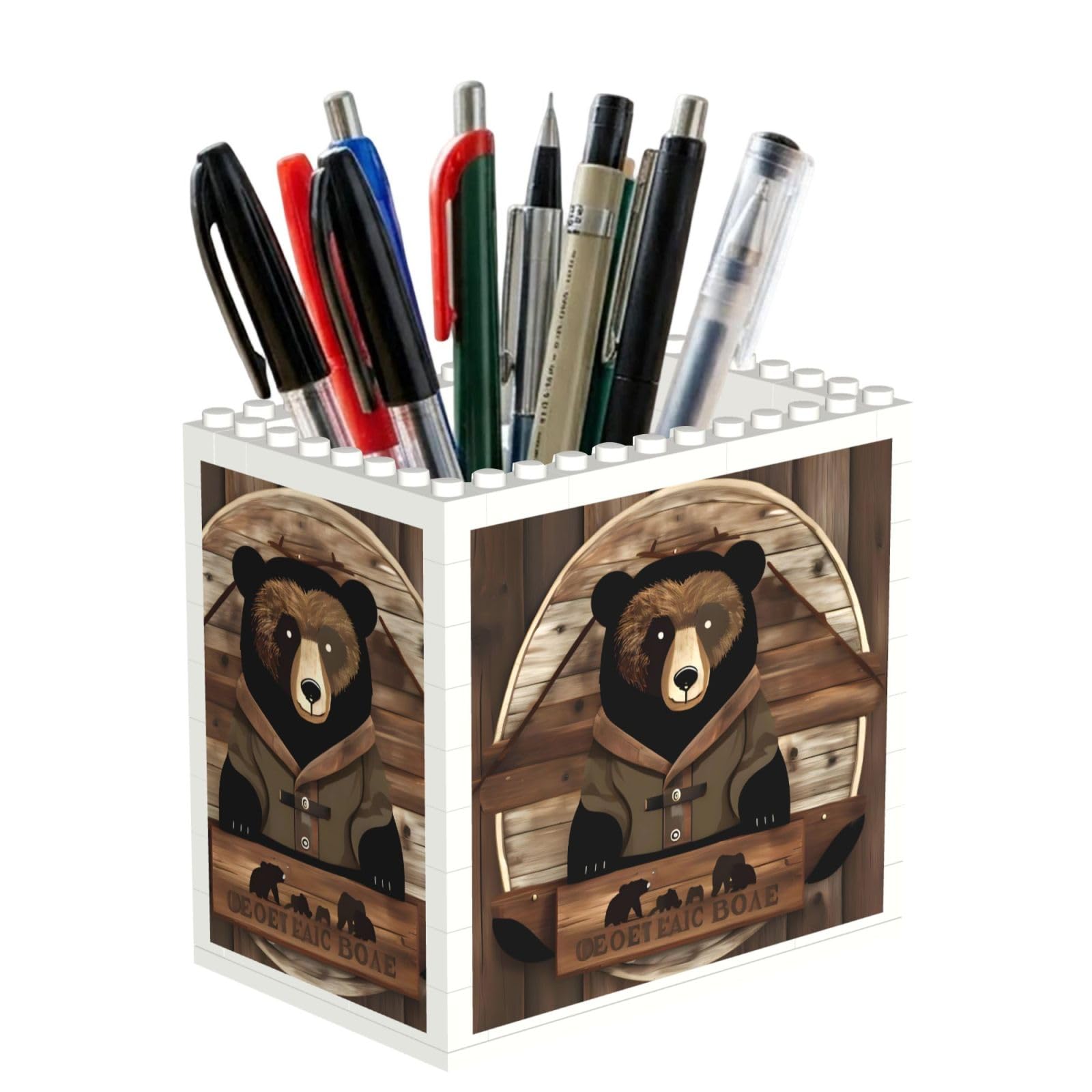 SXZVVBN Rustic Lodge Bear Building Block Desk Tidy ABS Organiser