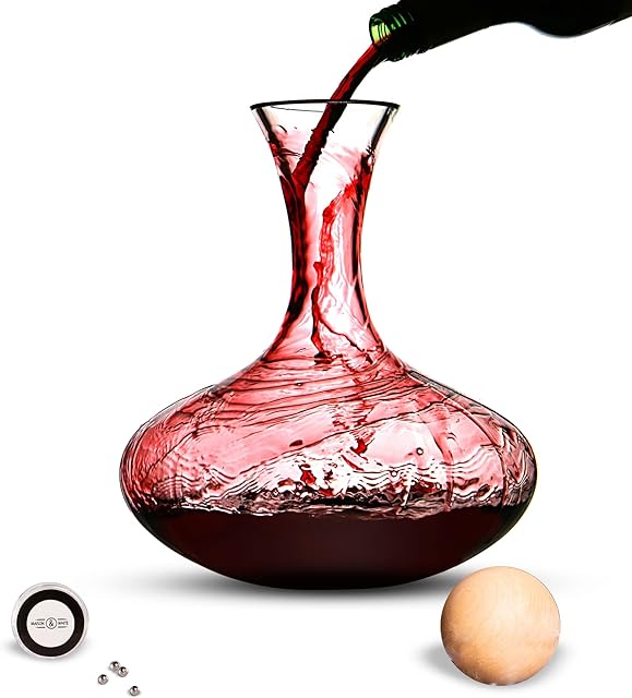 2.5L Wine Decanter Set | Oak Stopper & Cleaning Balls Included | Red, White & Sparkling Decanter | Glass Aerating Wine Carafe | M&W