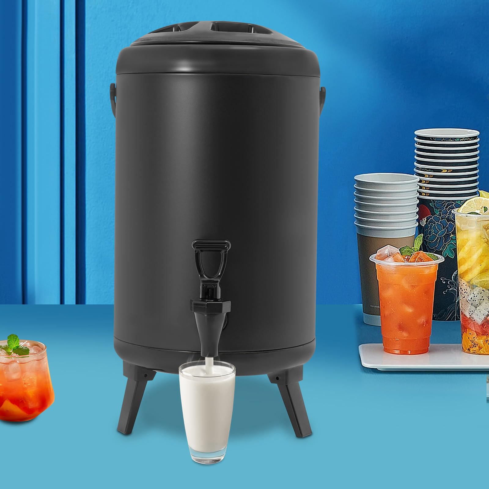 Distributore per bevande in acciaio inox, 10 l, isolato con rubinetto, dispenser isolato per bevande calde a freddo, per caffè, cioccolato, tè al latte, succo, per uffici ed eventi, 24 x 33 cm