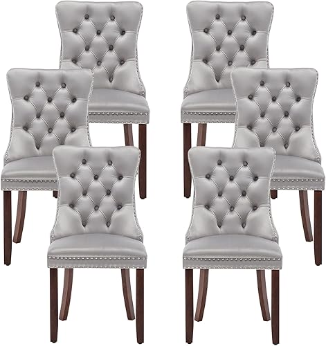 Miniatura 121 de Kiztir Juego de 2 sillas de comedor de terciopelo, sillas de comedor tapizadas con ribete de anillo y respaldo con botón, silla de comedor copetuda