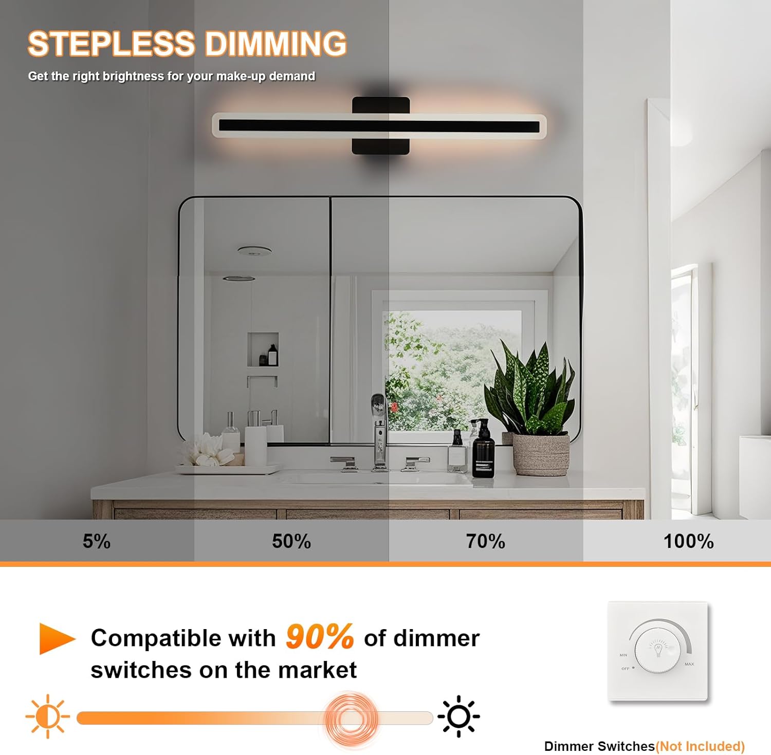 Modern Bathroom Light Fixture Over Mirror 24.0 Inch, 28W Black LED Vanity Light Bar, 5CCT Dimmable Vanity Lighting Fixtures Linear LED Wall Sconces Bar Lights for Bathroom Cabinets Bedroom