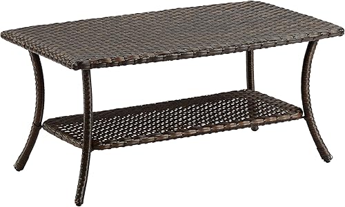 Miniatura 5 de HUMMUH Mesa de centro de mimbre para patio, mesa de centro de ratán para exteriores con 2 capas de almacenamiento para jardín, porche, patio trasero