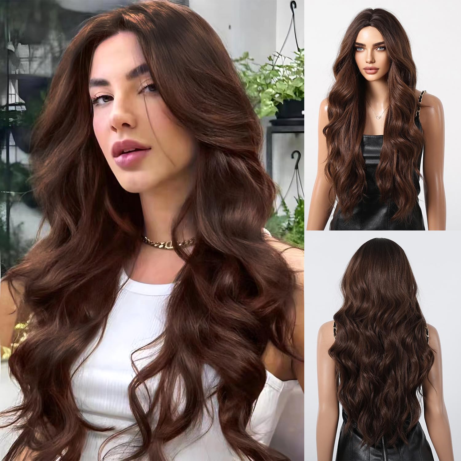 Thick Wavy Chestnut Brown Heat Resistant Wig 13x6 Water Wave Wig] Megalook Glueless Wigs Human Hair Pre  main image 3
