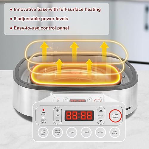 Miniatura 4 de Horno holandés eléctrico, olla de hierro fundido esmaltado de 5.8 cuartos de galón, calentamiento rápido de 1250 W, 6 funciones preestablecidas,