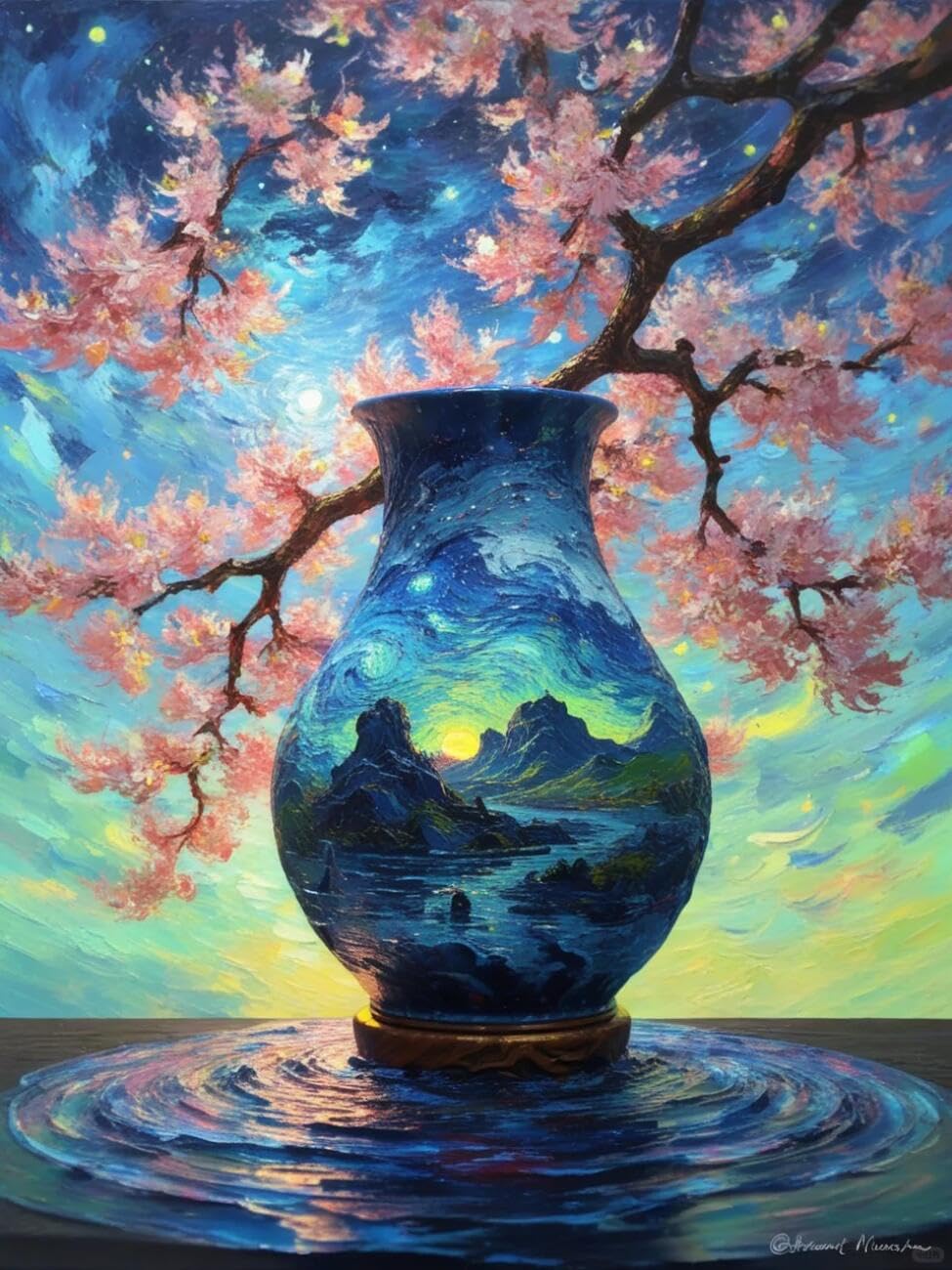 Henypt Cross Stitch Kits for Adults Vases and Flowering Trees Landscape DIY Needlepoint Set for Beginners The Elderly with Accessories Home Wall Decoration 14CT 30x40cm
