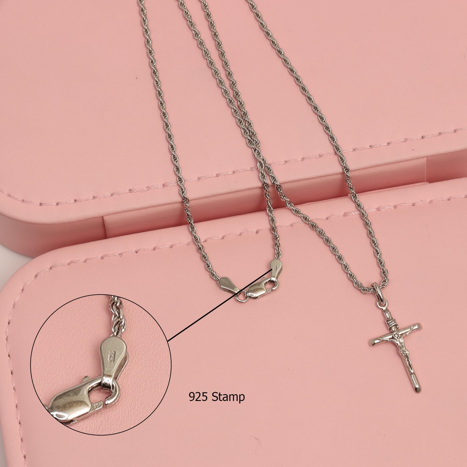 LeCalla 925 Sterling Silver Crucifix Necklace for Men & Women | Rhodium Plated Cross Pendant with Rope Chain | Length Options (18, 20, 22, 24 Inches), Made in Italy - Image 5