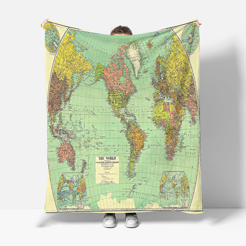 3D World Map Blanket Double 150x200cm Fluffy Flannel Microfiber Fleece Cosy Warm Sofa Throw Blanket World Map for Couch Bed Bedroom Office Travel Camping（Image 14-5）